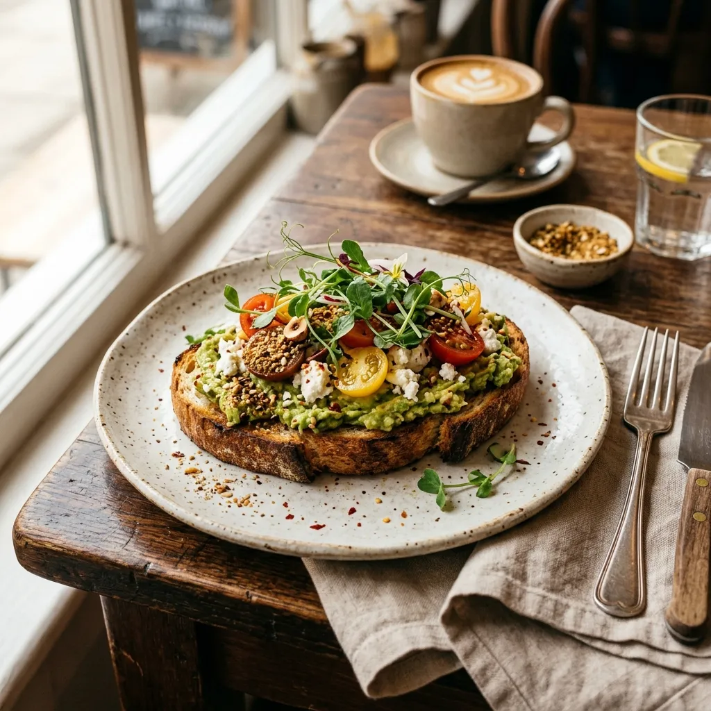 Fresh smashed avocado plate